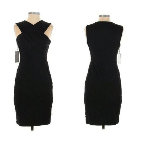 Bailey 44 Thrill Ride Dress Bodycon Halter Mesh Gathered Ruched Crisscross Sz S - Picture 2 of 15